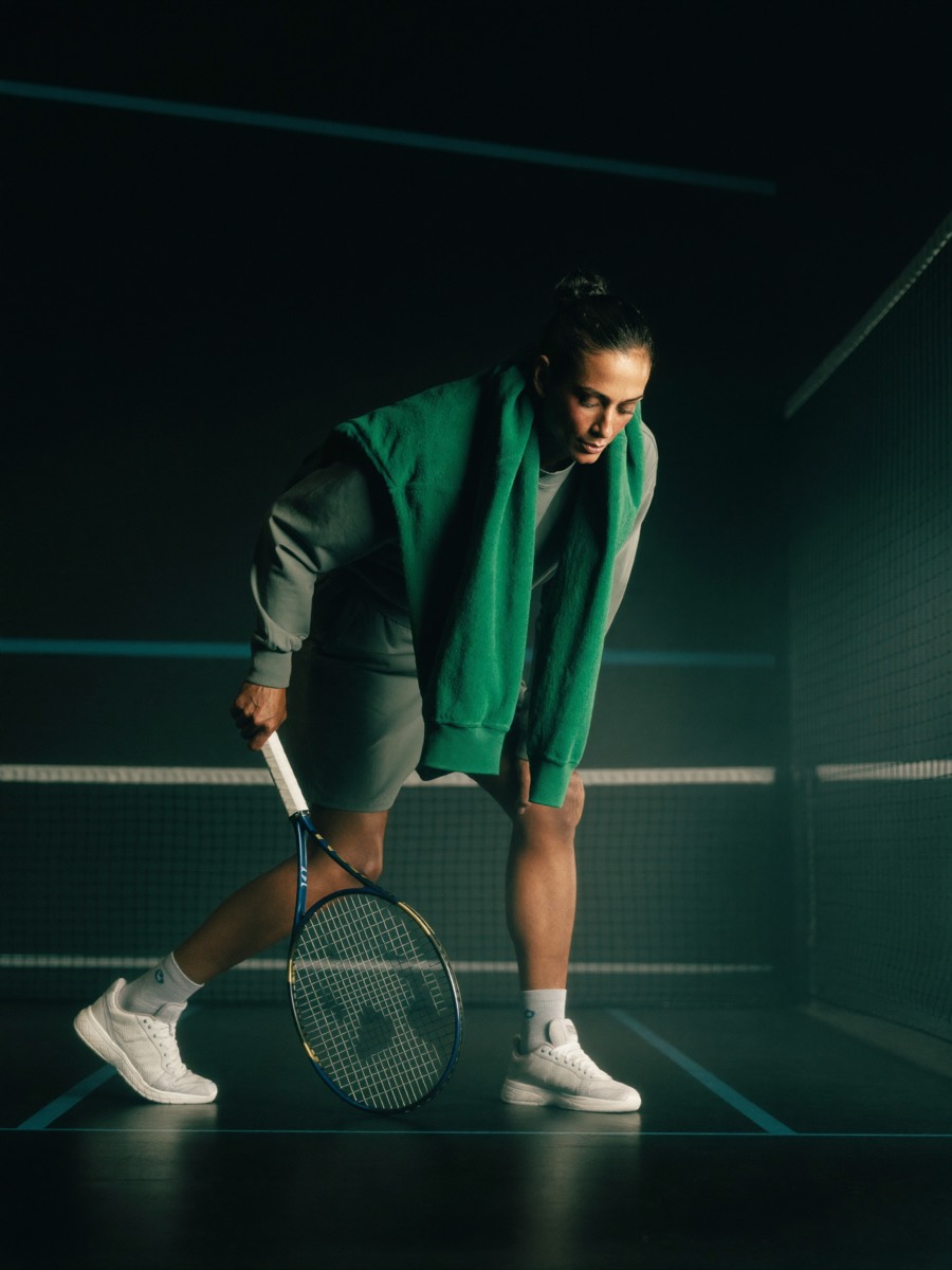 Tennis athlete during focused mental and physical training